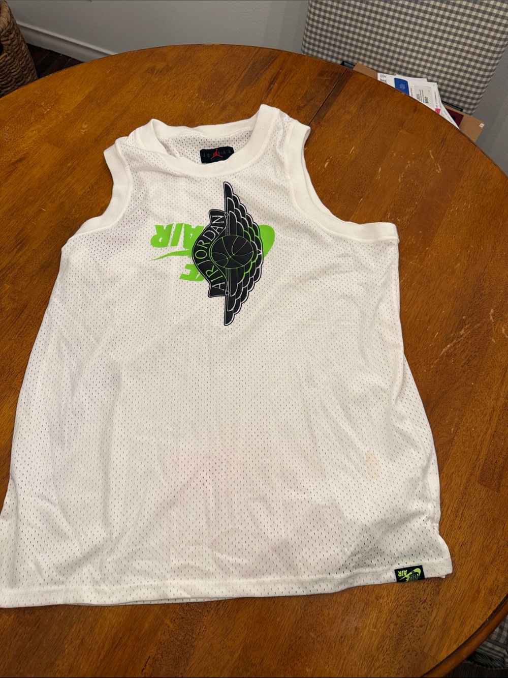 Jordan White Mesh Tank Top with Black and Neon Green Logo xl